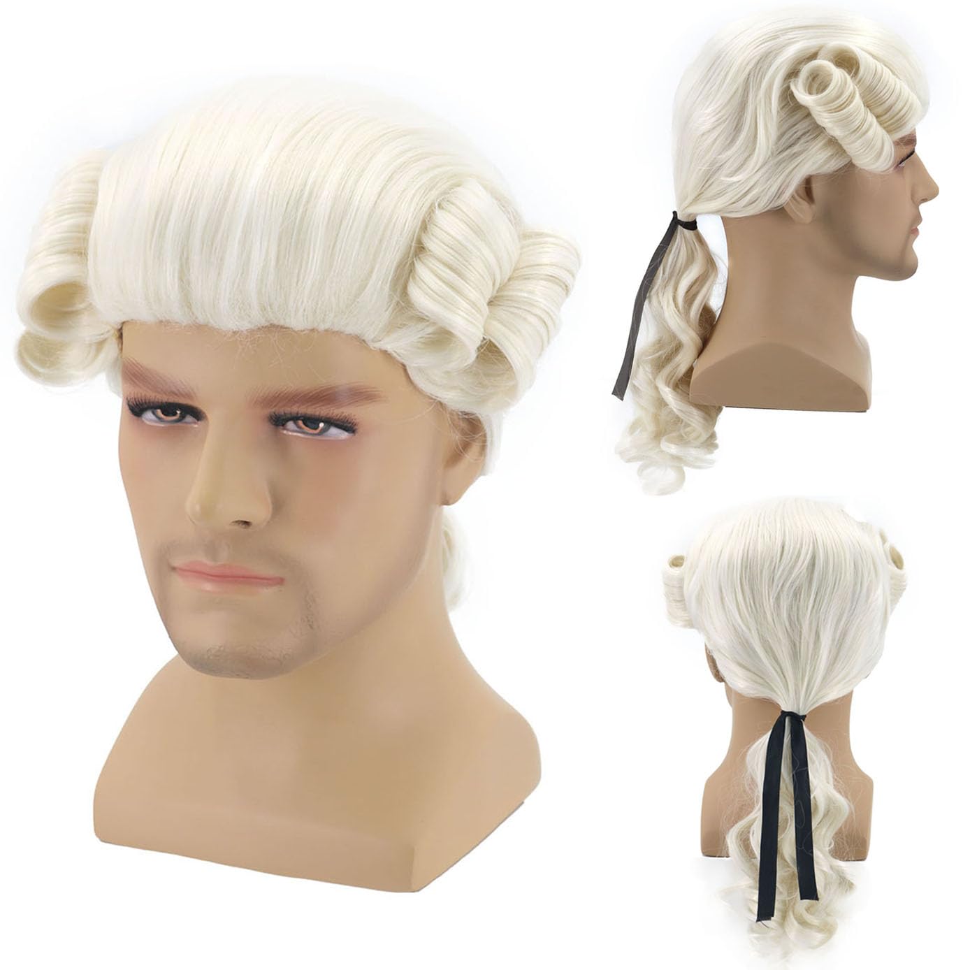 BERON Judge Colonial Wig Man Long Beige Cosplay Wigs Halloween Costumes Anime Party Wig (Adult)