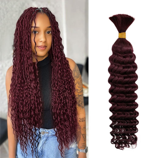 Human Braiding Hair for Boho Knotless Braids 1 Bundle 20 Inches 50g Deep Wave Bulk Human Hair for Braiding Hair Wet and Wavy 10A Brazilian Virgin Human Bohemian Hair for Braiding 99J