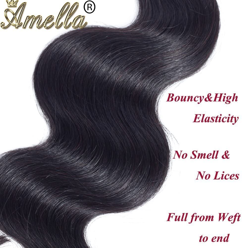 Amella Hair 8A Brazilian Body Wave Human Hair 4 Bundles (12 14 16 18) Brazilian Virgin Remy Hair Weave Bundles Unprocessed Body Wave Virgin Human Hair Bundles Remy Human Hair Extensions