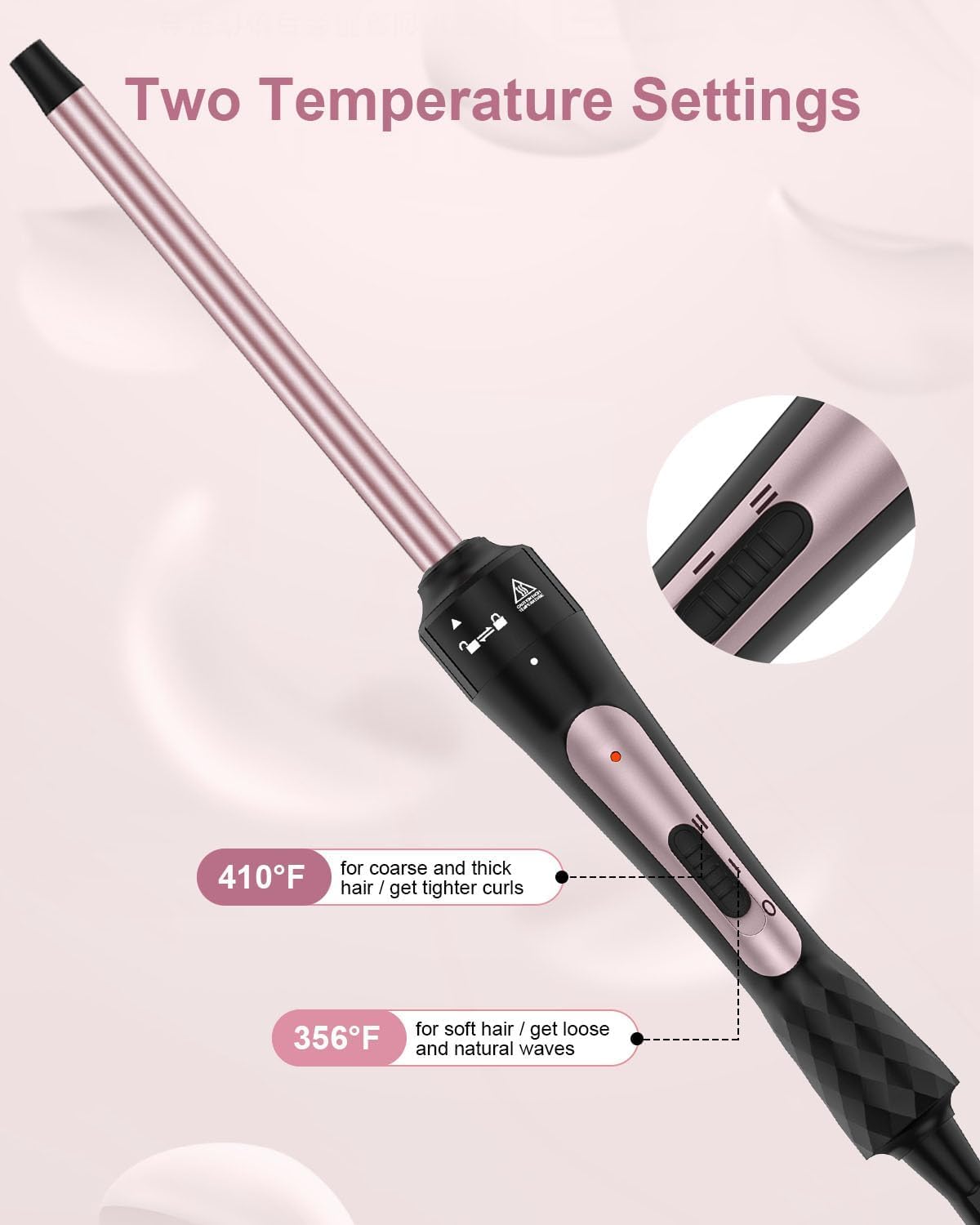 Karrong 3/8 Inch Tourmaline Ceramic Curling Wand, Small Curling Iron for Short & Long Hair, 30S Instant Heat Up, 2 Temperature Settings, Includes Heat Protective Glove & 2 Clips