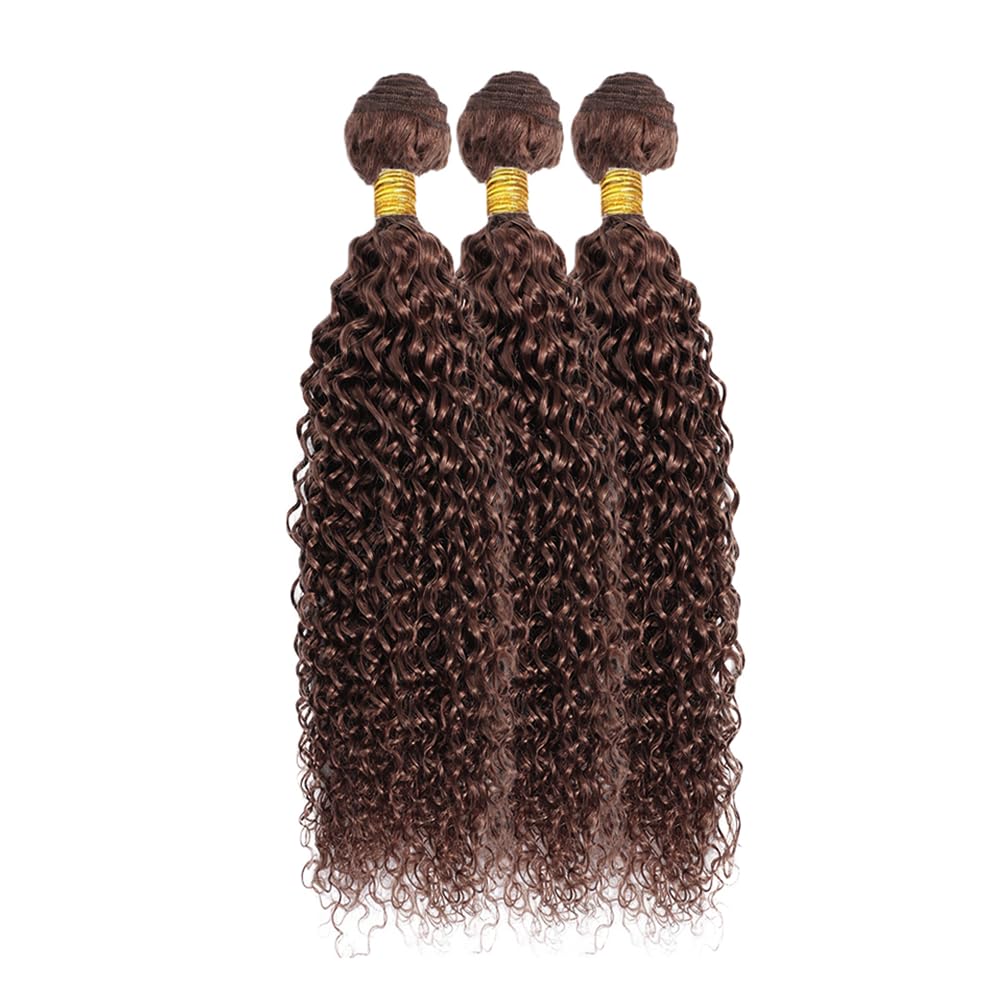 Dark Brown Human Hair Bundles Color #4 Curly Bundles Human Hair 8A Brazilain Unprocessed Virgin Hair 12 14 16 Inch 3 Bundles Brown Curly Bundles Human Hair Extension