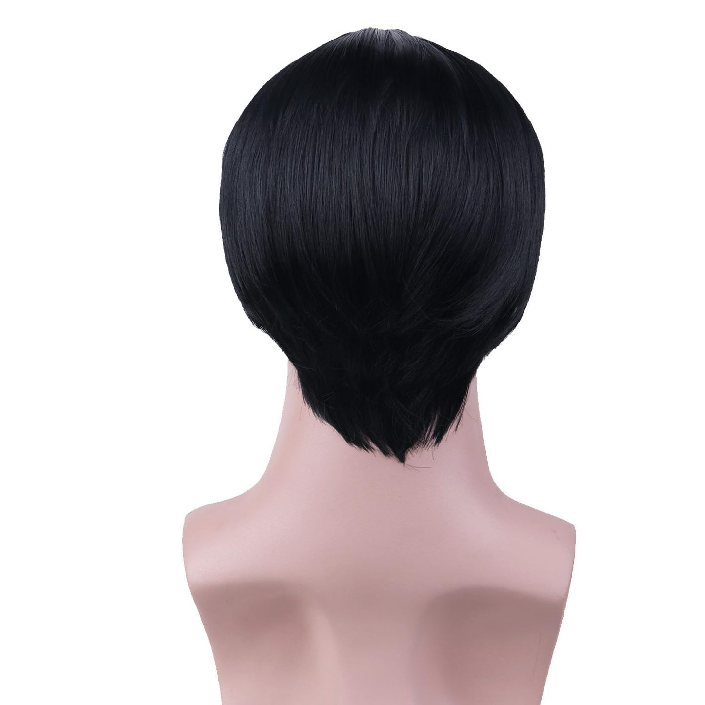 RightOn Men's Black Wig Short Black Wig and Mustache Black Bob Wigs for Men Halloween Party Costume Wigs