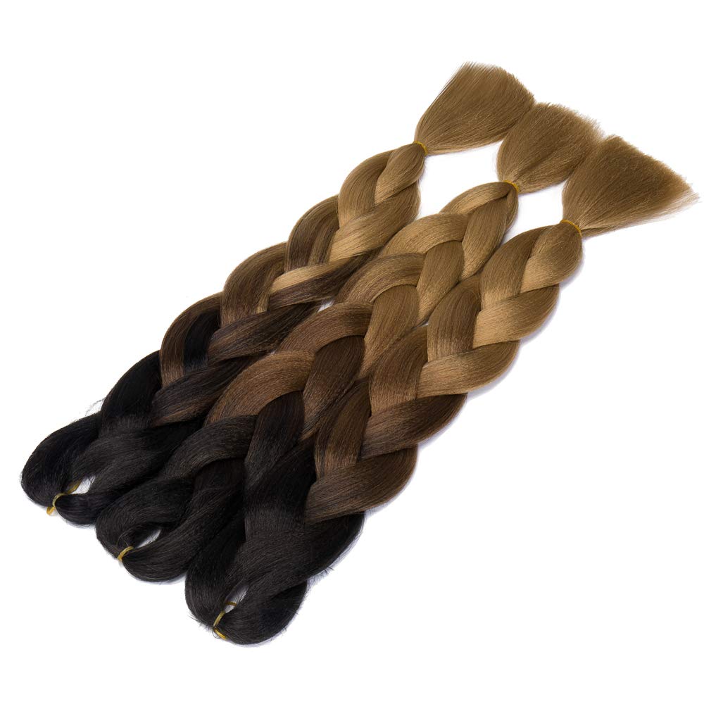 [3packs] 24” Ombre Jumbo Braiding Hair Extensions Multiple Tone Colorful Jumbo Box Braid Hair High Temperature Synthetic Twist Braiding Crochet Hair(24",black to light brown to ash blonde)