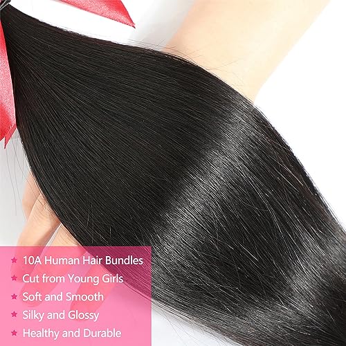 13x4 Transparent HD Lace Frontal 16 Inch 10A Brazilian Straight Frontal Closure Human Hair 100% Unprocessed Virgin Lace Closure Human Hair Pre Plucked with Baby Hair 150% Density Natural Black