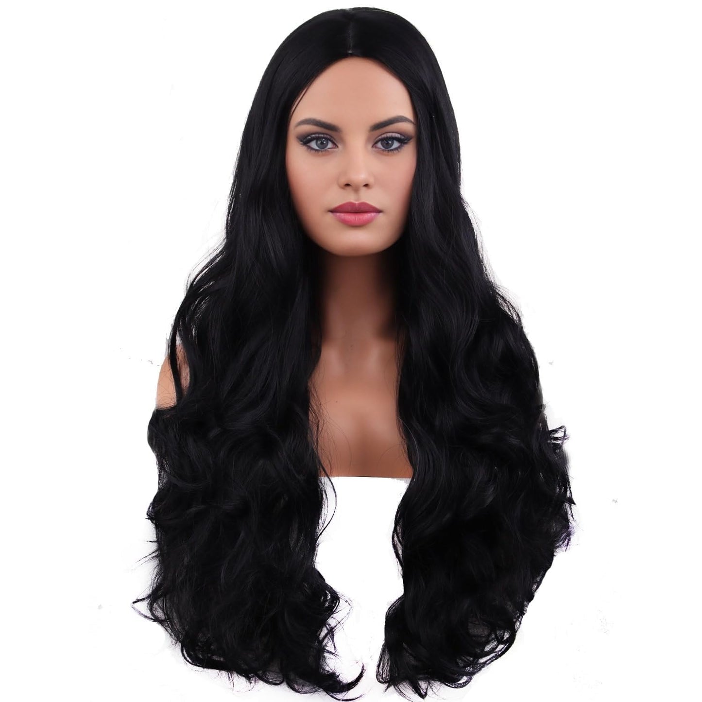 RightOn Black Wig Long Wavy Black Wigs for Women Daily Party Hairnet Include
