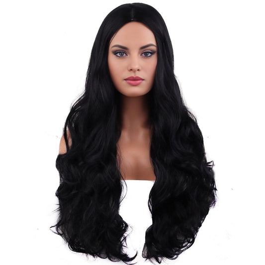 RightOn Black Wig Long Wavy Black Wigs for Women Daily Party Hairnet Include