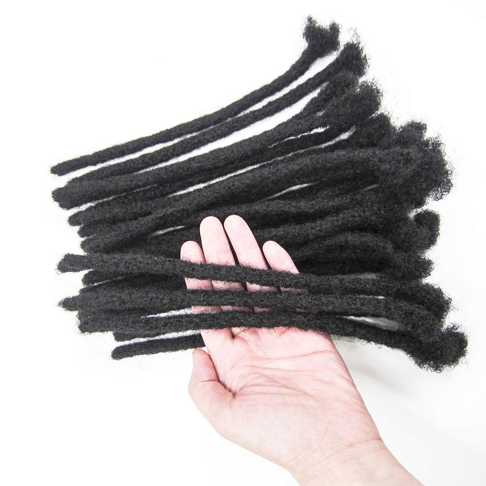 Dreadlock Extensions Human Hair 16 Inch 0.4cm Thickness 10 Strands Locs Extensions Real Human Hair, Natural Black for Women Men Kids Full Handmade Permanent Locs Can Be Dyed and Bleached