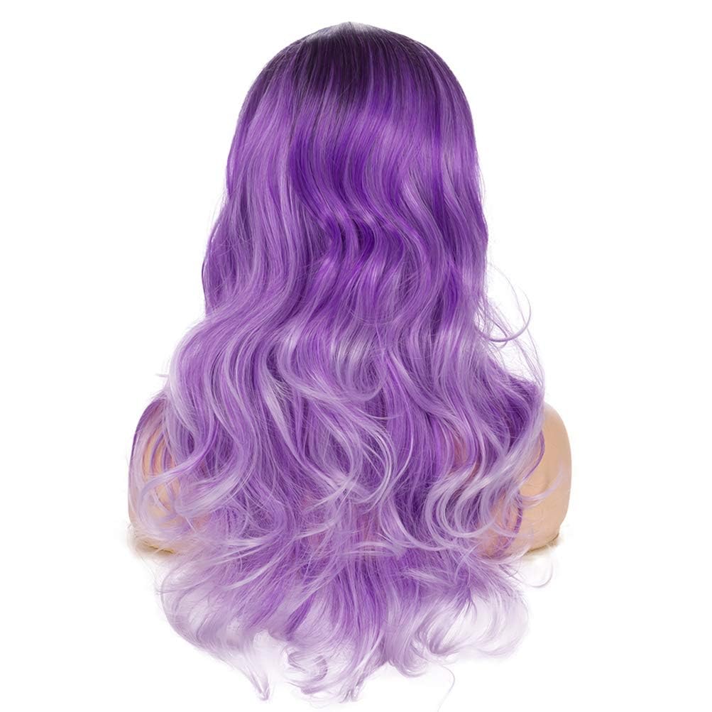 Wiwige Long Curly Wavy Ombre Purple Wigs for Women Synthetic Natural Middle Part Daily Party Halloween Cosplay Wig with Wig Cap 21"