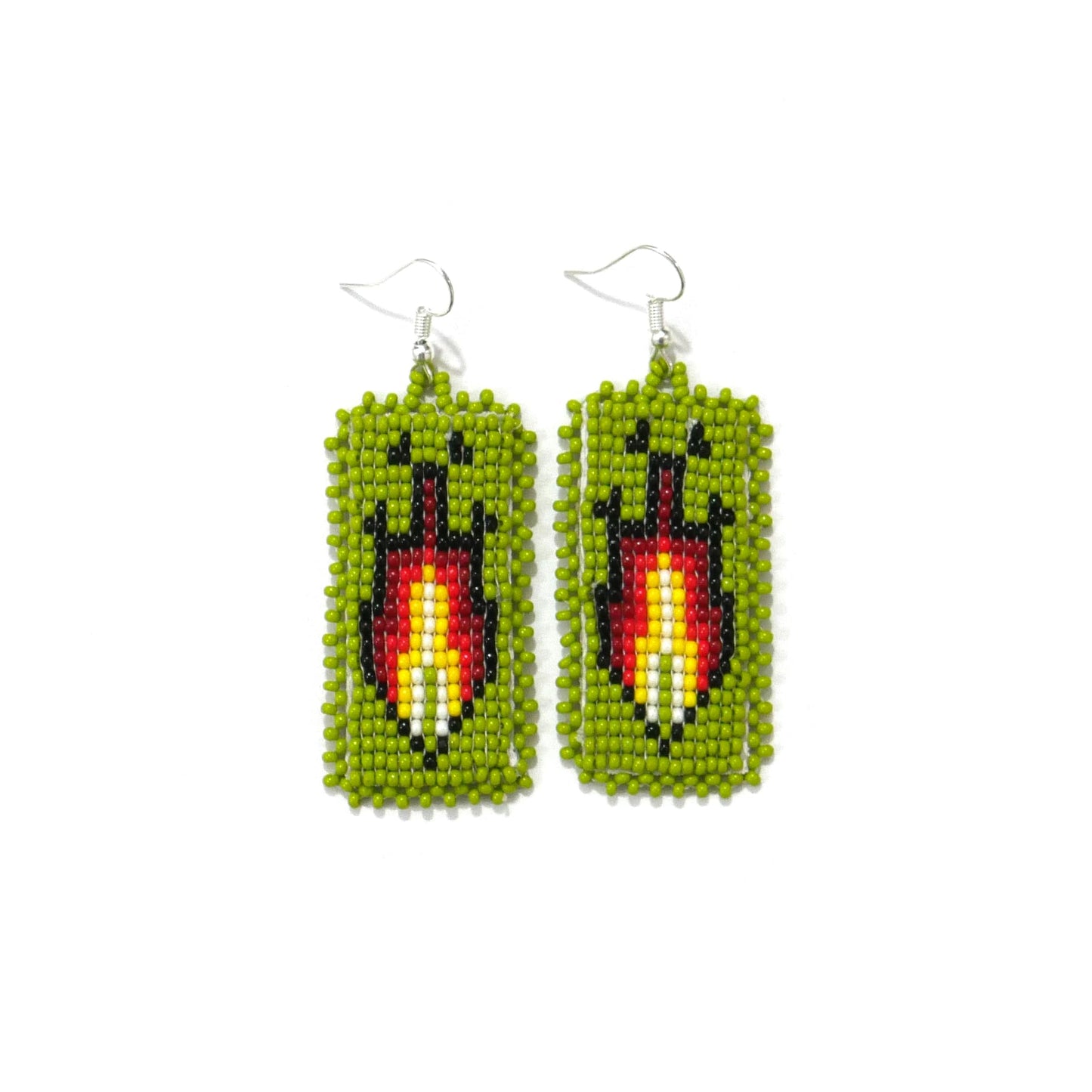 Beaded Hair Clips Native American Style Handmade Collection (Green With Earring)