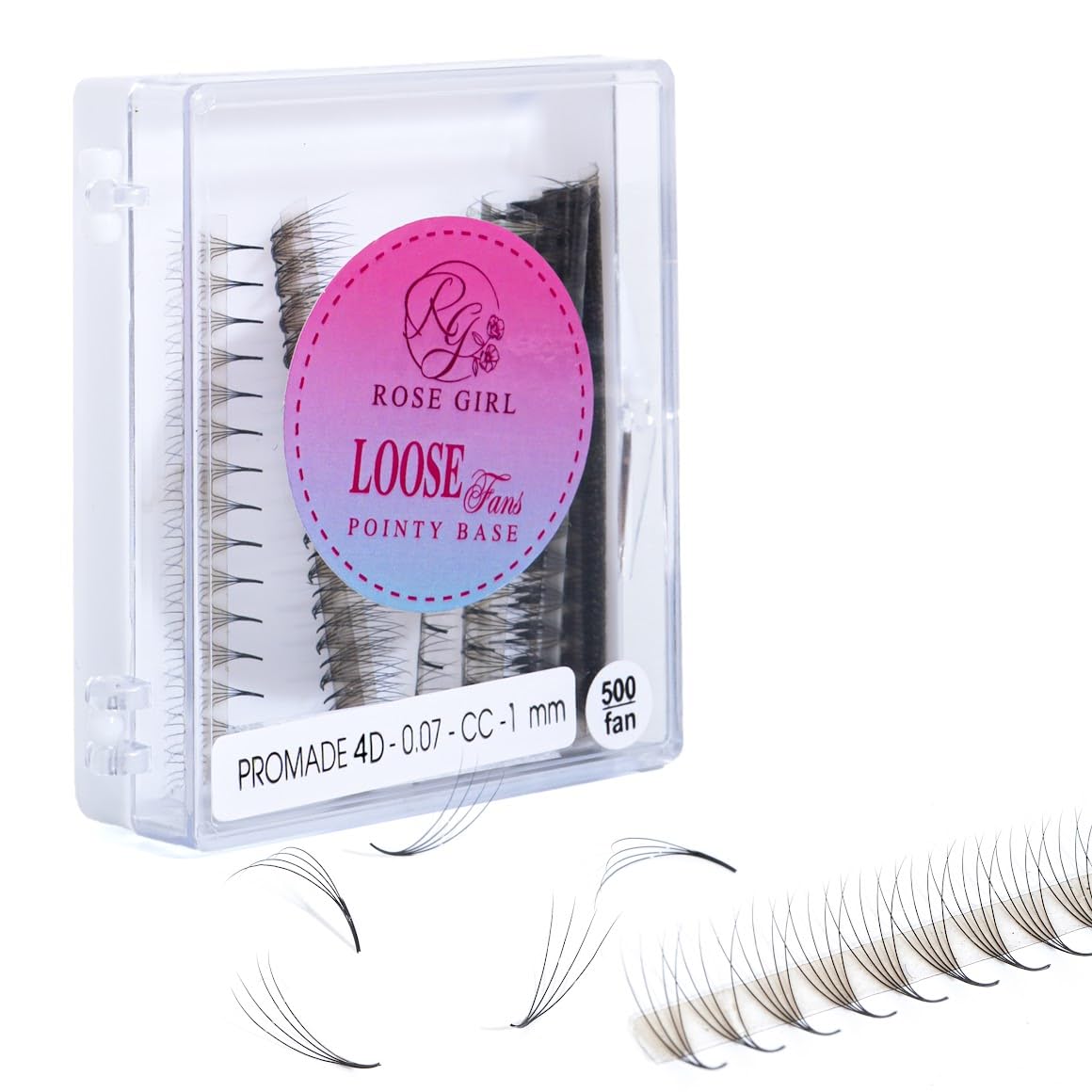 ROSE GIRL 500 Ultra Speed Promade Fans-Natural Look Handmade Volume Eyelash-Narrow Loose Eyelash 3D-16D C CC D Curl-False Lashes Extensions-Thickness 0.03~0.1mm-8~20mm Length(4D-C-0.07 (11 mm))