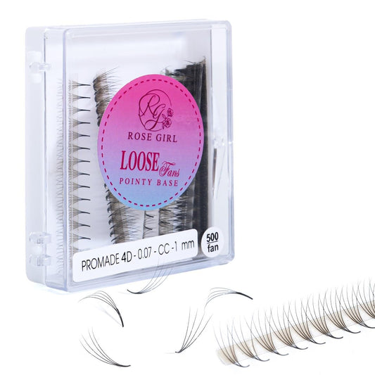 ROSE GIRL 500 Ultra Speed Promade Fans-Natural Look Handmade Volume Eyelash-Narrow Loose Eyelash 3D-16D C CC D Curl-False Lashes Extensions-Thickness 0.03~0.1mm-8~20mm Length(4D-C-0.07 (11 mm))