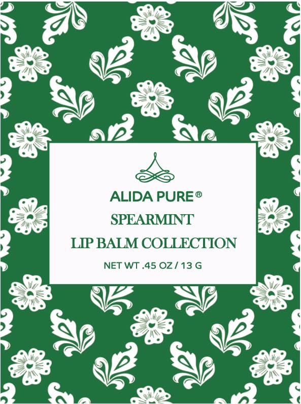 ALIDA PURE Spearmint Lip Balm Collection, Vegan Lip Balm Set, Beeswax Free, with Avocado Oil, Organic Jojoba Oil, and Vitamin E, Natural Moisturizer for Dry, Chapped Lips, 3 Tube Set