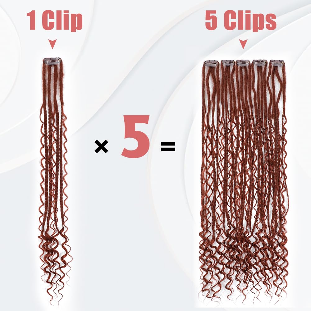 Ajsowju Boho Dreads Clip in Dreadlock Extension 5PCS 20 Strands Clip in Boho Dreadlock 24inches Thin Soft Dread Extenisons for Women (#350,Boho)