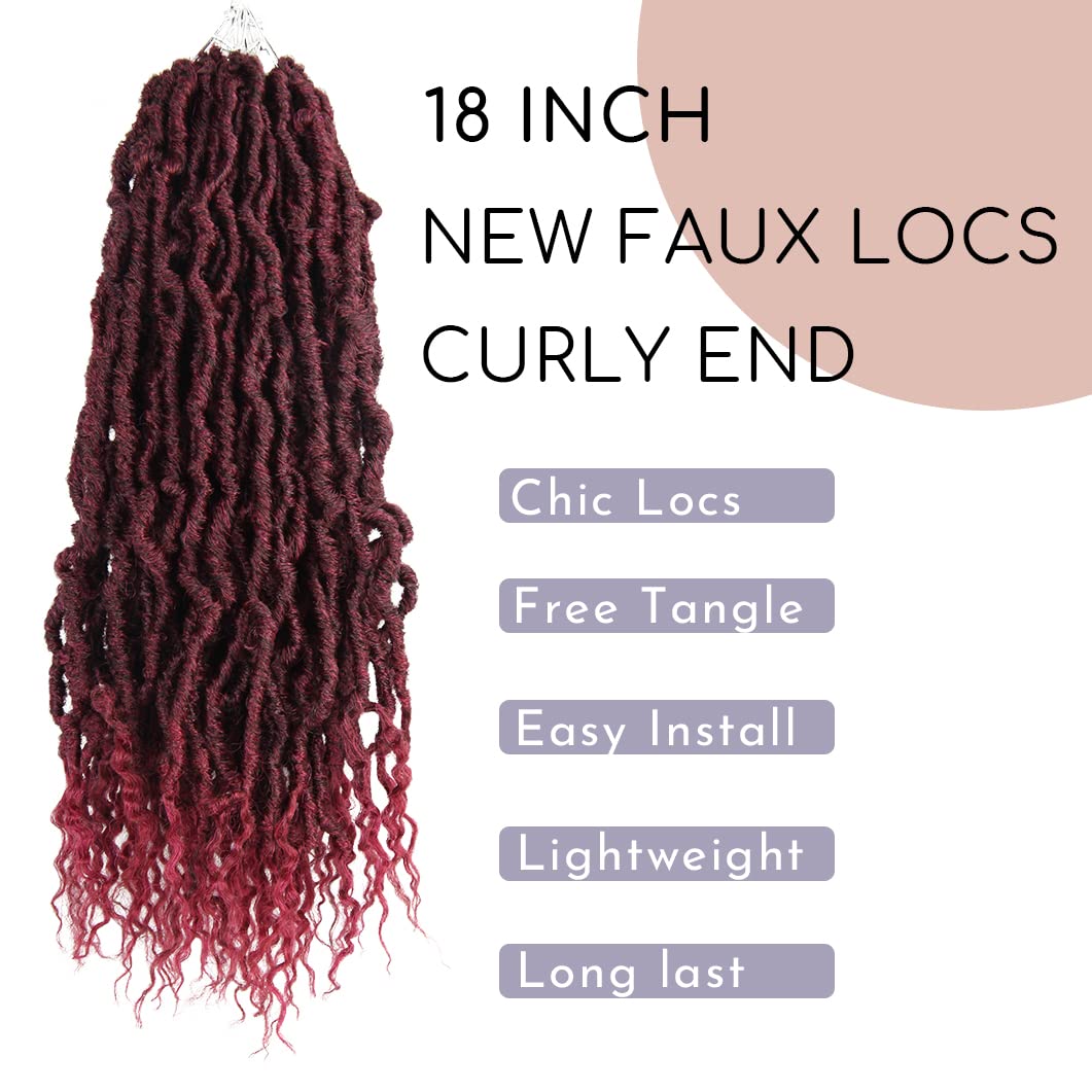 BOHOBABE Faux Locs Crochet Hair 18 Inch, Boho Soft Crochet Locs with Curly Ends, Long Bohemian Goddess Locs Crochet Braids for Black Women (6 Packs, T118)