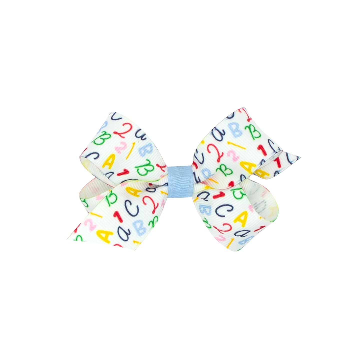 Wee Ones Girls School-themed Printed Grosgrain Hair Bow on a WeeStay Clip with Plain Wrap, Mini, ABC'S White