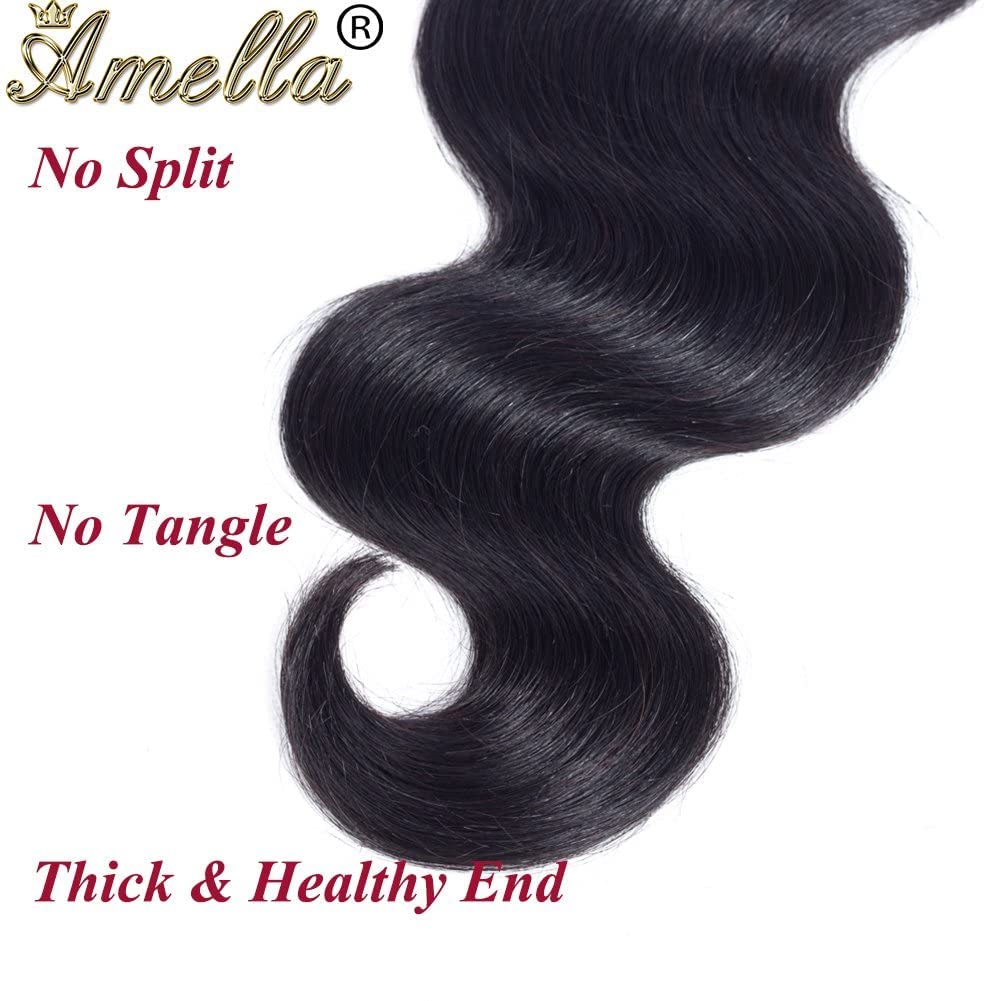 Amella Hair 8A Brazilian Body Wave Human Hair 4 Bundles (12 14 16 18) Brazilian Virgin Remy Hair Weave Bundles Unprocessed Body Wave Virgin Human Hair Bundles Remy Human Hair Extensions