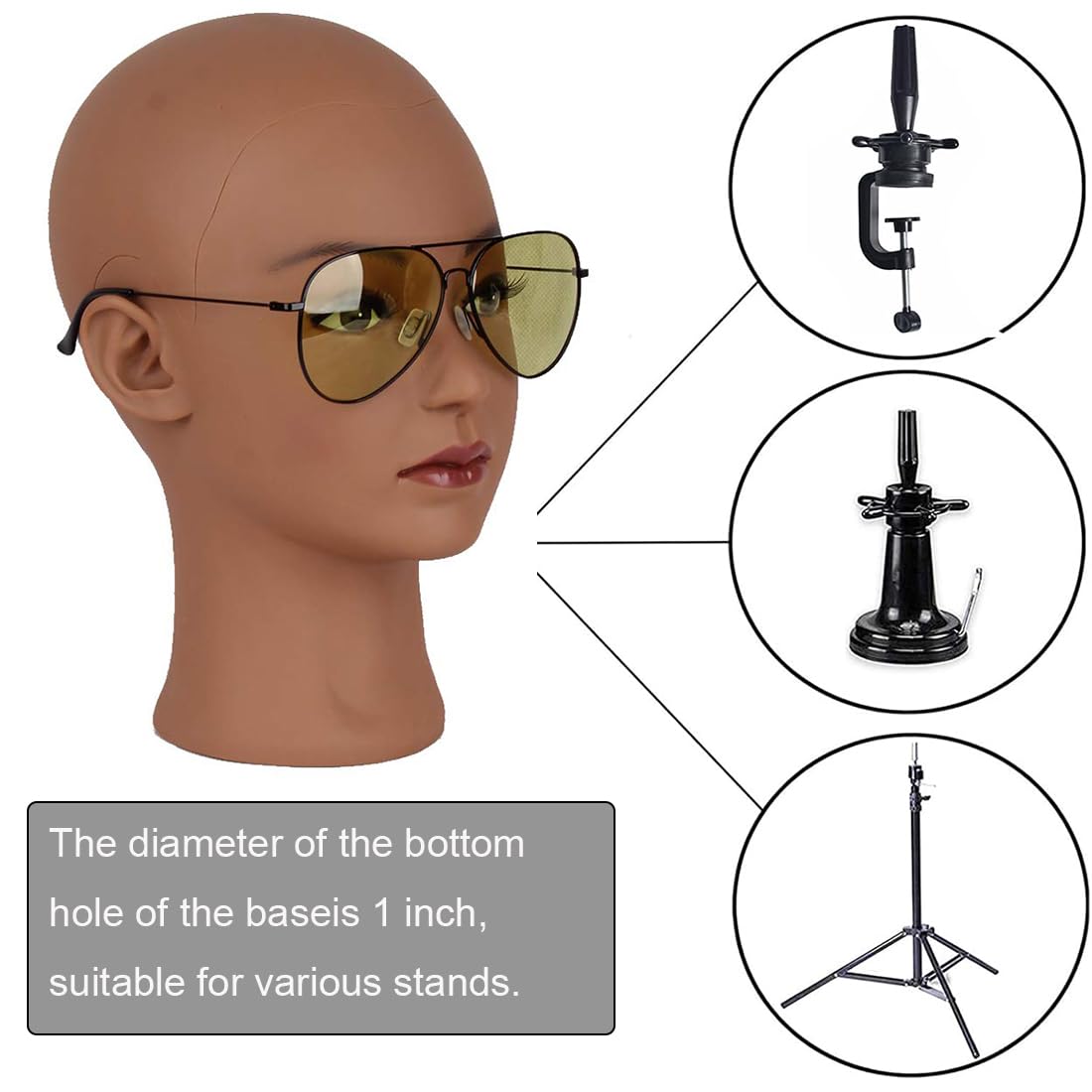 HAIRWAY Mannequin Head Bald Female Professional Cosmetology Training Head Bald Manikin Doll Head with Free T-pins Wigs Head Stand for Display(Dark Brown 21.5 Inch)