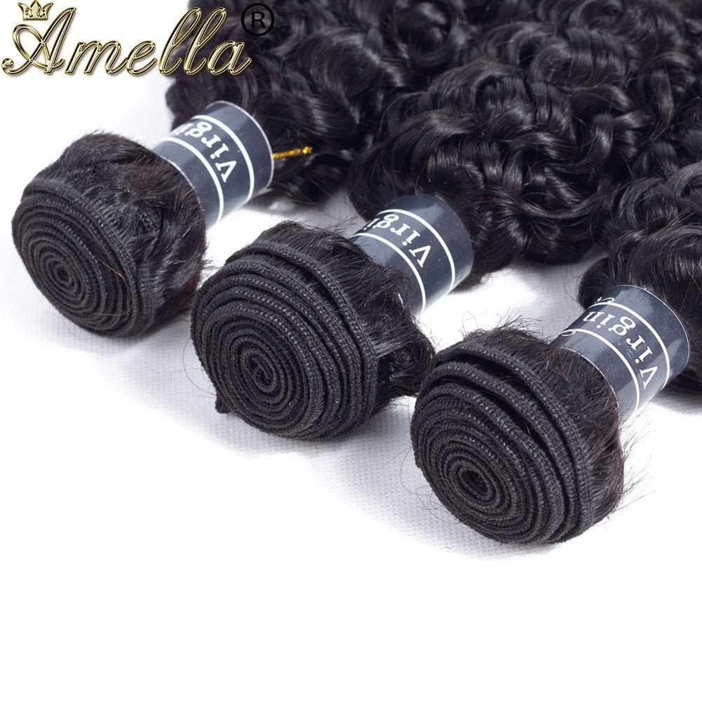 Amella Hair 8A Brazilian Remy Kinky Curly Hair 4 Bundles 20" 22" 24" 26" 400g Virgin Brazilian Curly Human Weave Bundles 100% Unprocessed Virgin Remy Natural Color