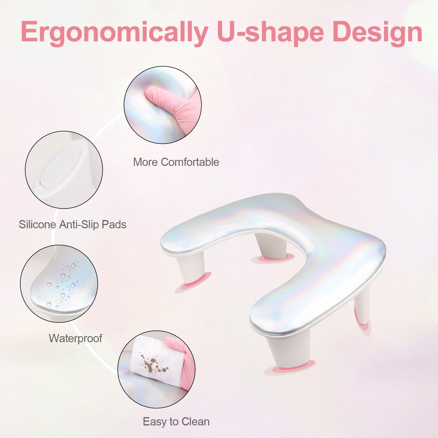 Arm Rest for Nails Tech,U-shaped Manicure Nail Hand Rest Pillow Cushion, Big Microfiber Leather Nail Arm Rest Stand for Acrylic Nail Art Tech(Glitter)