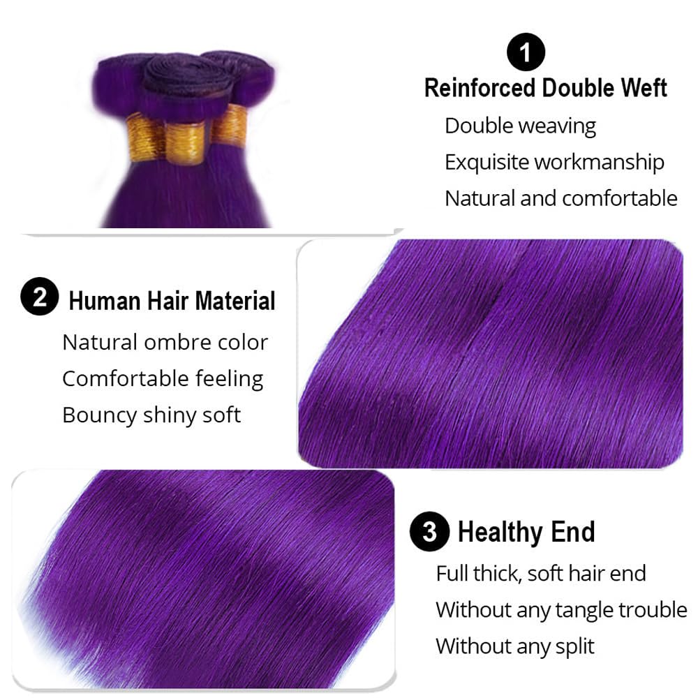 Purple Bundles Human Hair Honey Purple Straight Bundles Human Hair 8A Brazilian Virgin Remy Hair 3 Bundles 12 14 16 Inch Color Purple Straight Bundles Human Hair Weave for Women
