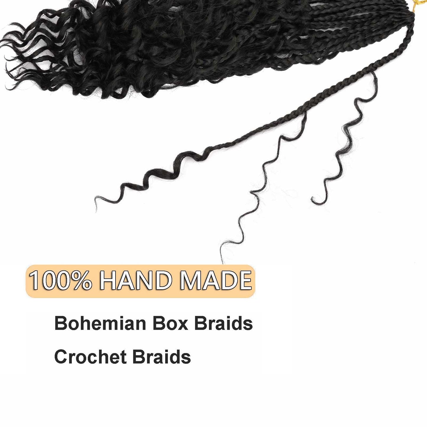 8 Packs Crochet Box Braids with Curly Ends 24 Inch Boho Braids Bohemian Box Braid Hair Goddess Box Braids Crochet Hair for Women (1B, 24 inch 8 pack)