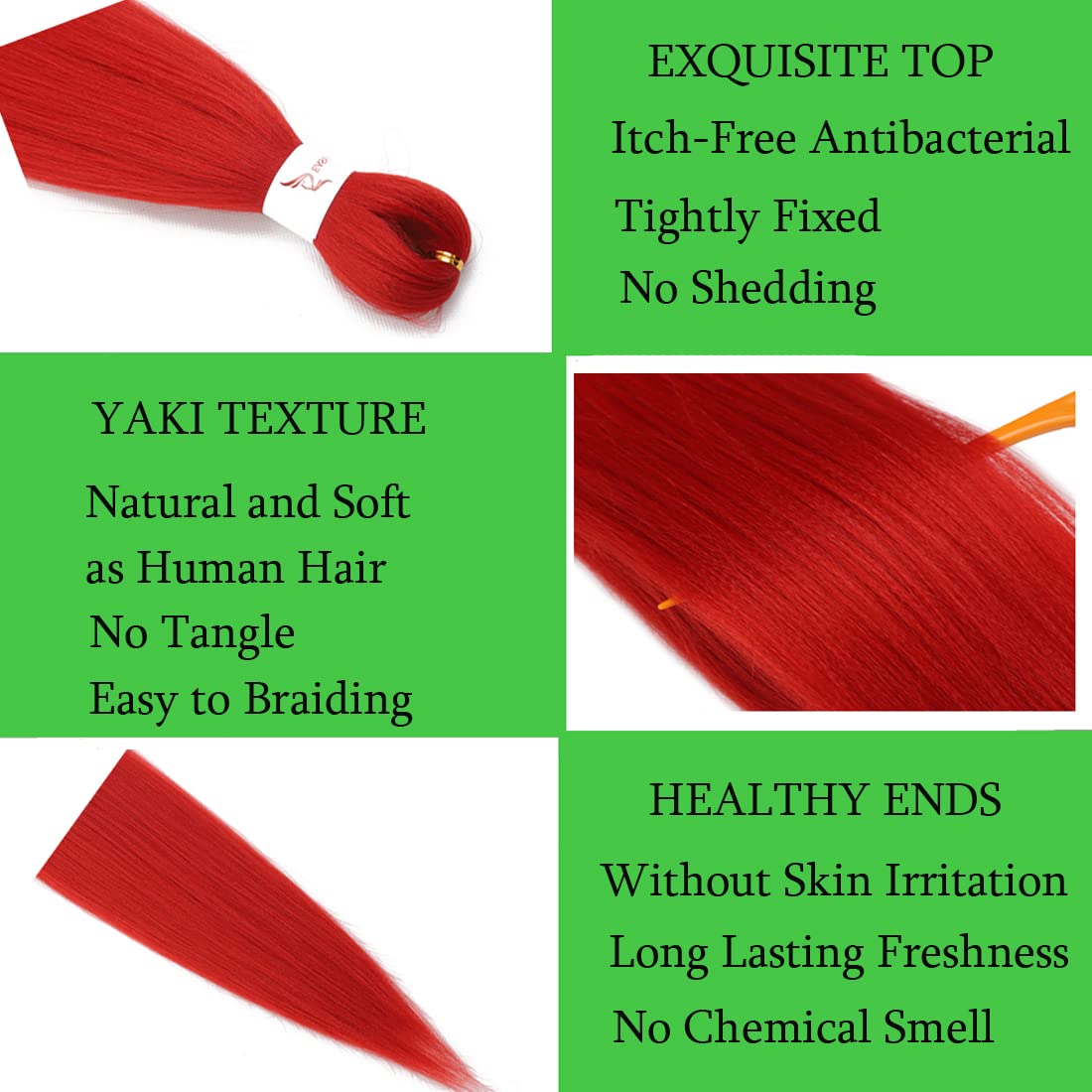 Pre Stretched Braiding Hair Extensions 30inch 8packs Professional Braids Hair Soft Yaki Straight Braid Hair Hot Water Setting Synthetic Crochet Hair (30inch,Red)