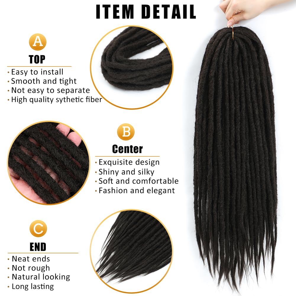 Aguacor Straight Dreadlocks Synthetic Double Ended Dreadlock Extensions 24inches 5 Strands Width 1.2cm Soft DE Black Brown Dreadlock Extensions for Women (5 Strands, 4#)