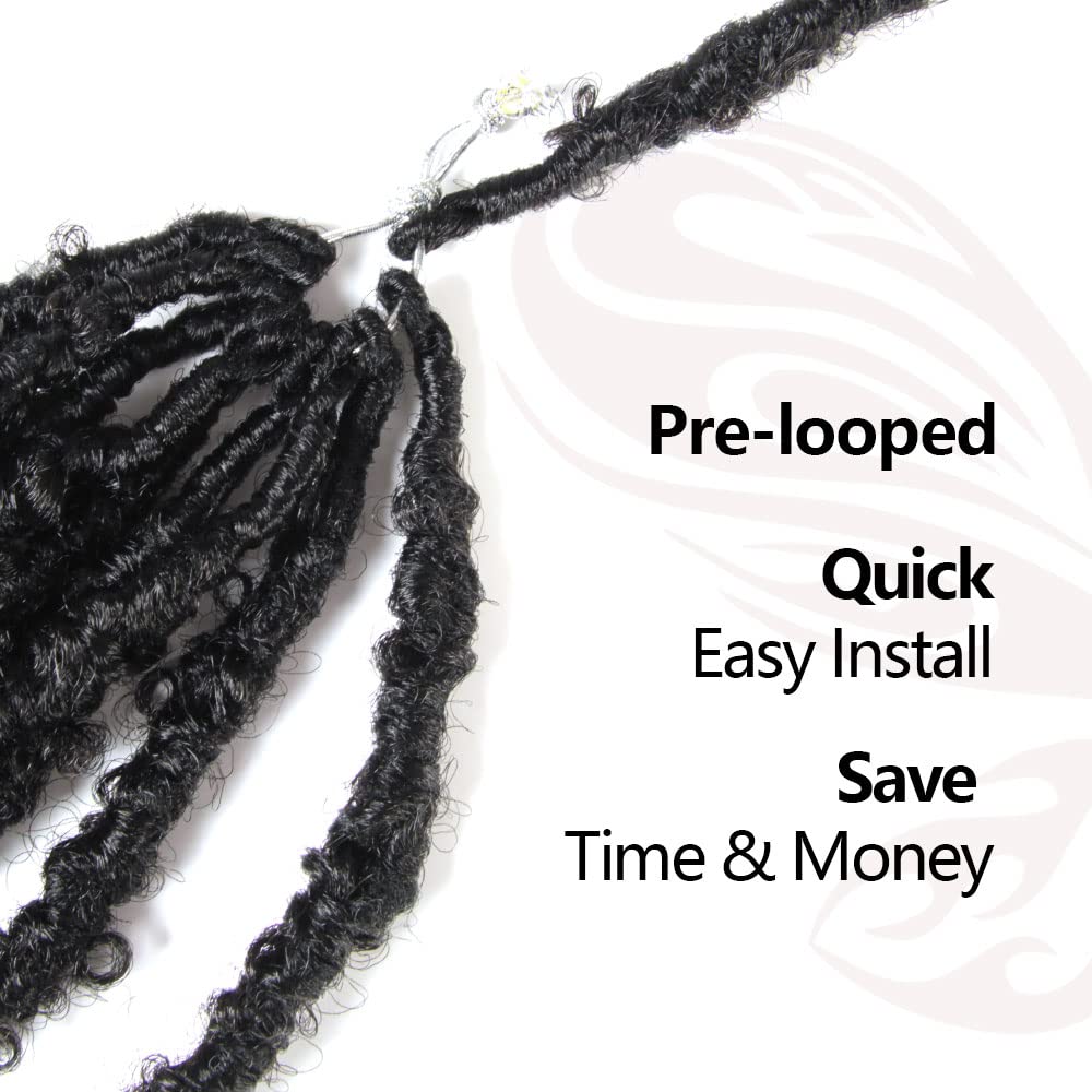 NISEYO NU Short Pre-looped Butterfly Locs Crochet Hair 16 Inch 8 Packs Light Weight & Soft Distressed Locs,1B(Natural Black)