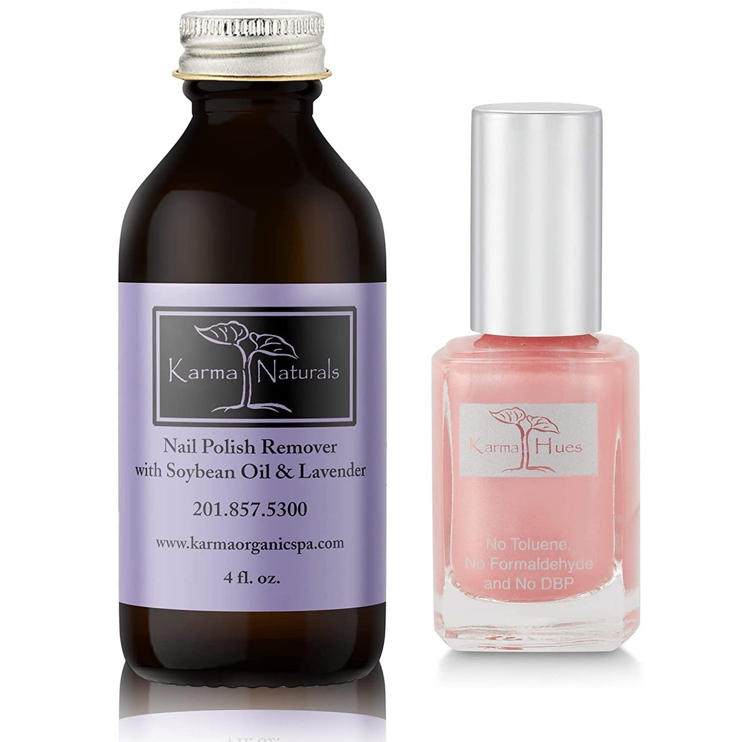 Karma Organic Natural Nail Polish Color with Soybean Lavender Nail Polish Remover - Non Toxic, Vegan, Cruelty Free, Acetone free