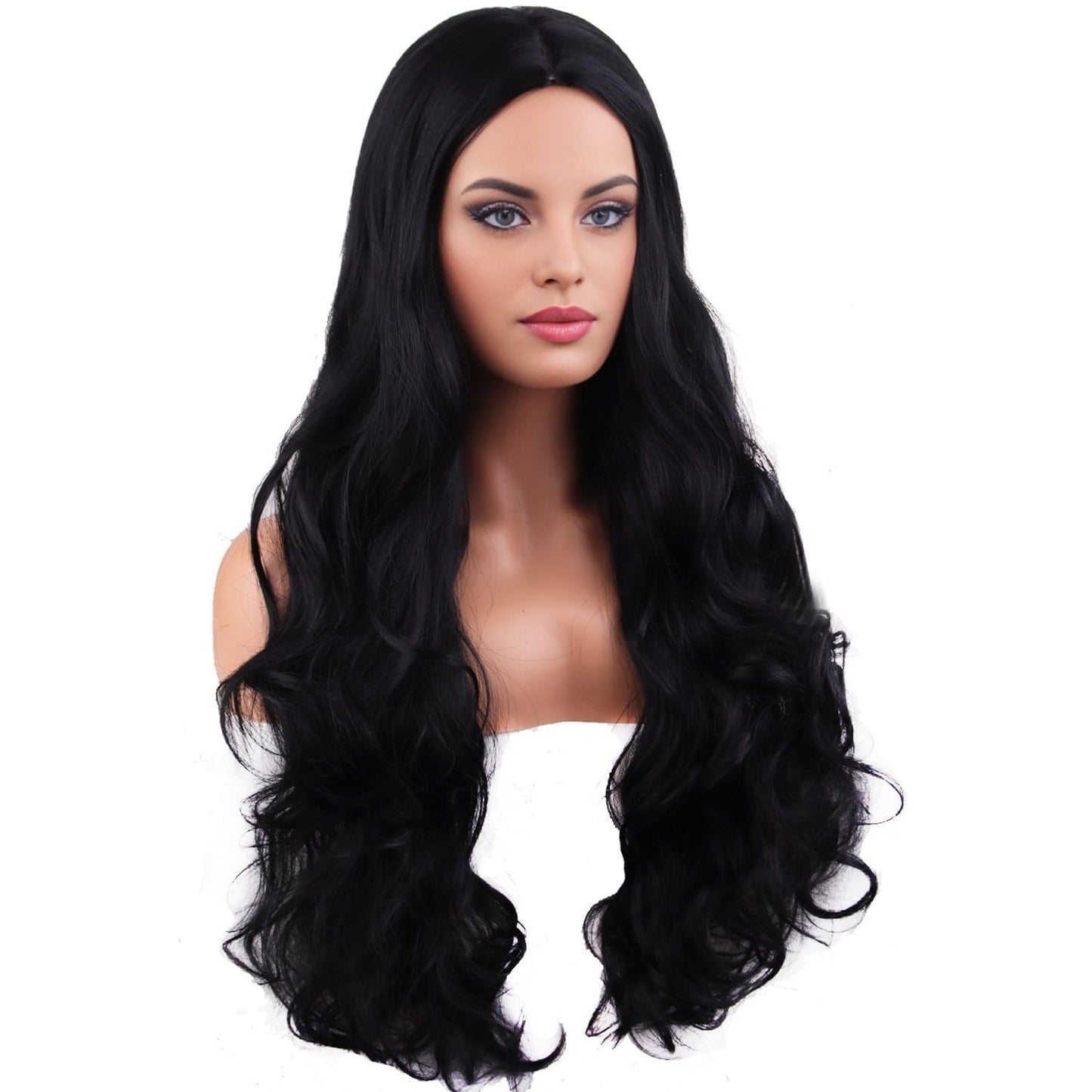 RightOn Black Wig Long Wavy Black Wigs for Women Daily Party Hairnet Include