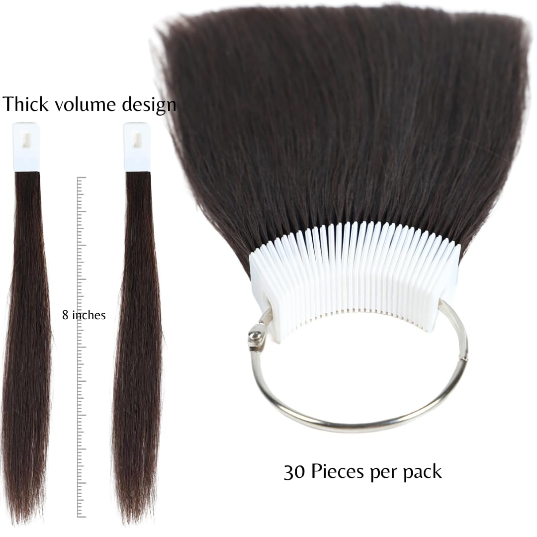 RINBOOOL Hair Swatches for Testing Color, Dark Brown Tone Level 2, Real Natural Remy Human Hair, 30 Strands per Pack, 8 Inches