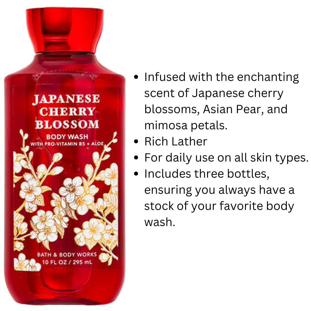 Japanese Cherry Blossom Shower Gel Body Wash - Set of THREE (3) bottles (10 oz ea) -- Bath & Body Works Signature Collection