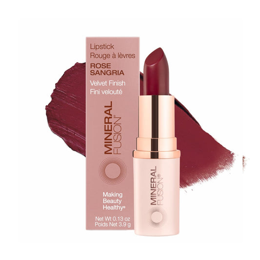 Mineral Fusion Lipstick, Vivid & Smudge-Free Lip Color with Avocado Oil, Cocoa Seed Butter & More, Long-Lasting Vegan Lipstick, FD&C Dye-Free, Cruelty-Free, Paraben-Free, Gluten Free, Rose Sangria