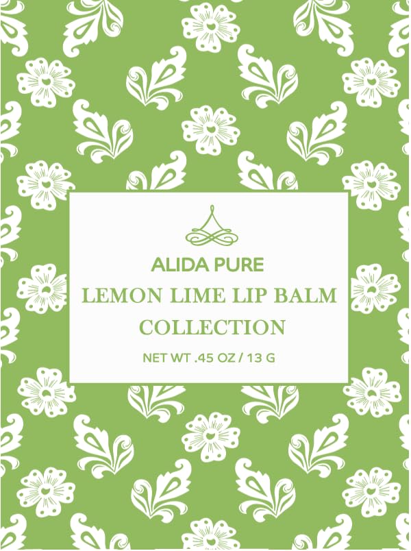 ALIDA PURE Lemon Lime Lip Balm Collection, Vegan Lip Balm Set, Bees Wax Free, Avocado Oil, Organic Jojoba Oil, Vitamin E, Moisturizer For Dry Cracked Lips, 3 Tubes per Set