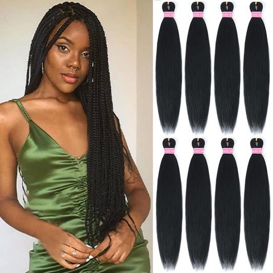 AQINBEL Braiding Hair Pre Stretched 26 Inches 8 Packs Black Braiding Hair Professional Itch Free Synthetic Hair Braids Yaki Texture Hair Extensions Braiding for Women (Black)