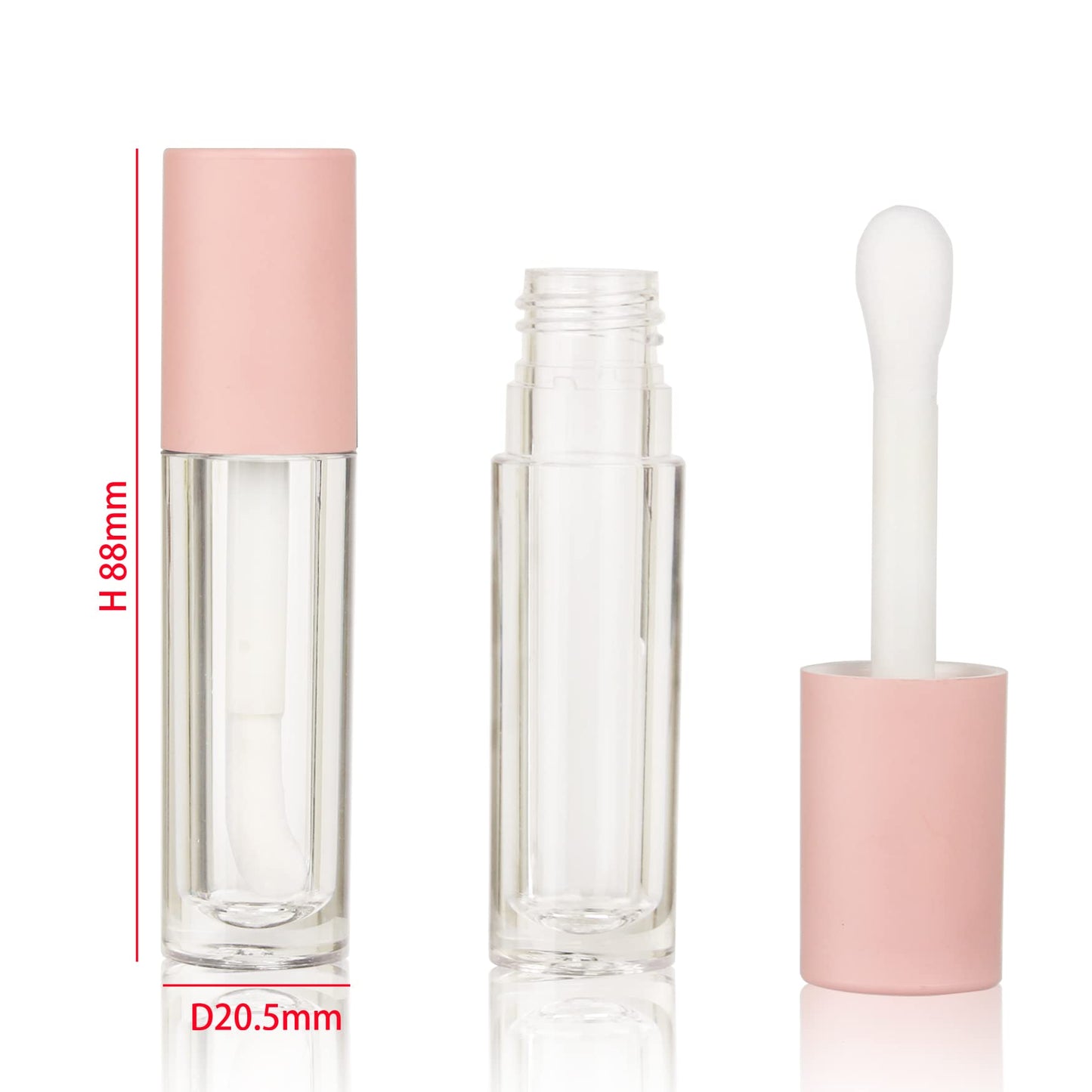 COSIDEA 24 pcs Empty 5ml big brush lip gloss tube Pink round lipgloss tubes container with big doe foot wand cosmetic packing containers
