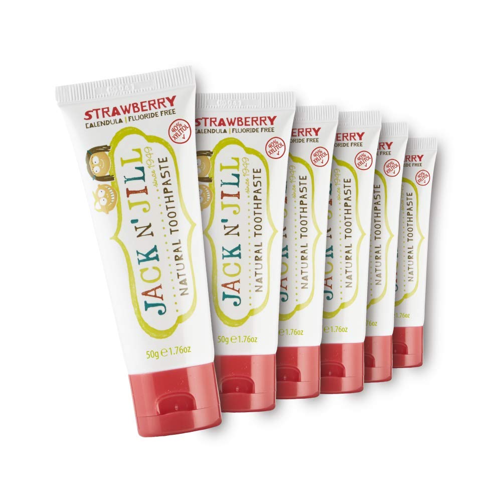 Jack N' Jill Natural Toothpaste for Kids - Fluoride Free Toothpaste, 40% Xylitol, BPA Free - Strawberry, 1.76 oz (Pack of 6)