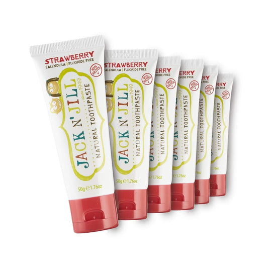 Jack N' Jill Natural Toothpaste for Kids - Fluoride Free Toothpaste, 40% Xylitol, BPA Free - Strawberry, 1.76 oz (Pack of 6)