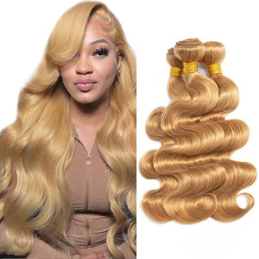 30 32 34 Inch Honey Blonde Bundles Human Hair Brazilian Color 27 Body Wave Human Hair Bundles Unprocessed Virgin Hair 3 Bundles Honey Blonde Body Wave Bundles Human Hair