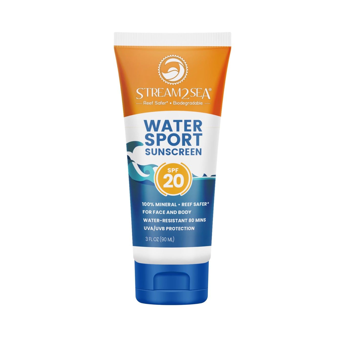 STREAM 2 SEA SPF 20 Mineral Sunscreen Biodegradable and Reef Safe, 3 Fl oz Paraben Free Non Greasy and Moisturizing Mineral Sunscreen For Face and Body Protection Against UVA and UVB
