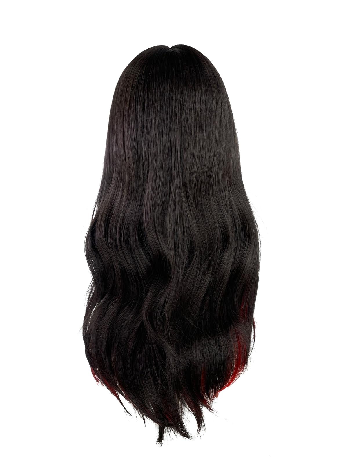 WKLOUYHE Long Wavy Wig for Women Synthetic Curly Wig with Bangs Fibre Cosplay Wig for Girls Daily Use Colorful Wigs (Black+Red)
