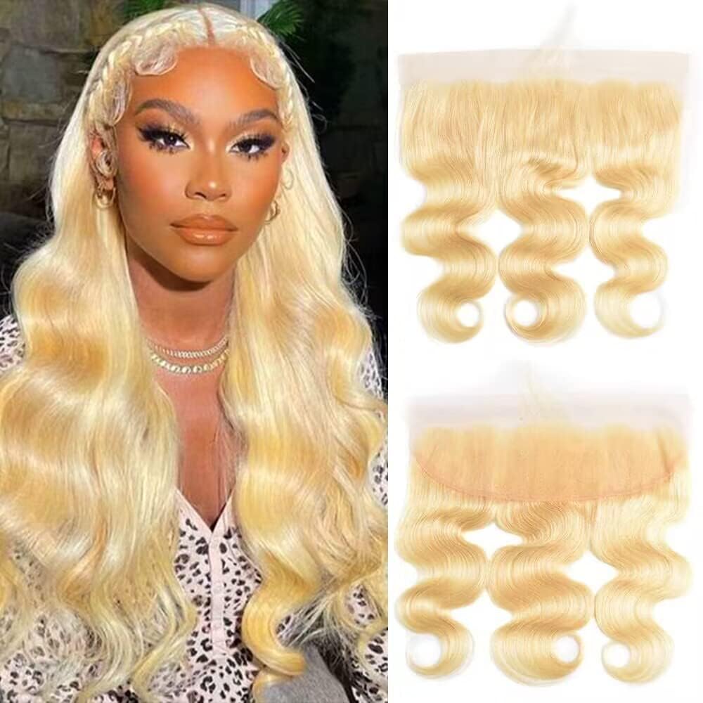 QTHAIR 16A Russian Blonde #613 Color Transparent HD Lace Frontal 100% Human Hair Honey Blonde Body Wave Human Hair for Black Women (10", 613 Body Wave Frontal)