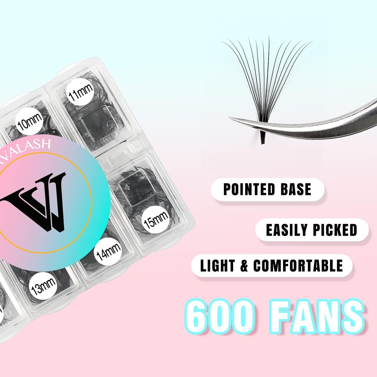VAVALASH 600 Fans Premade Fans Eyelash Extensions 5D 6D 7D 8D 10D 12D 14D 16D 24D Premade Lash Fans 8-15mm Mixed Length Promade Loose Fans Thin Base Premade Volume Lash Extension(14D-0.03-C-8-15mm)