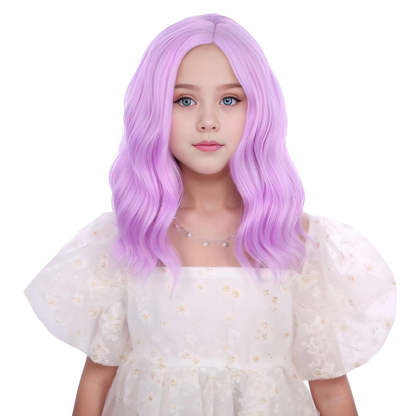DUDUWIG Kids Light Purple Wig Girls Short Bright Purple Wavy Curly Wig Children Side Part Wigs Heat Resistant Synthetic Wigs with Cap