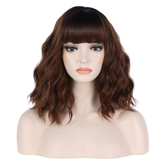 incohair 14 Inches Ombre Brown Wig Short Brown Bob Wigs Black to Brown Synthetic Cosplay Party Daily Wigs Wig Cap Included (Ombre Brown)
