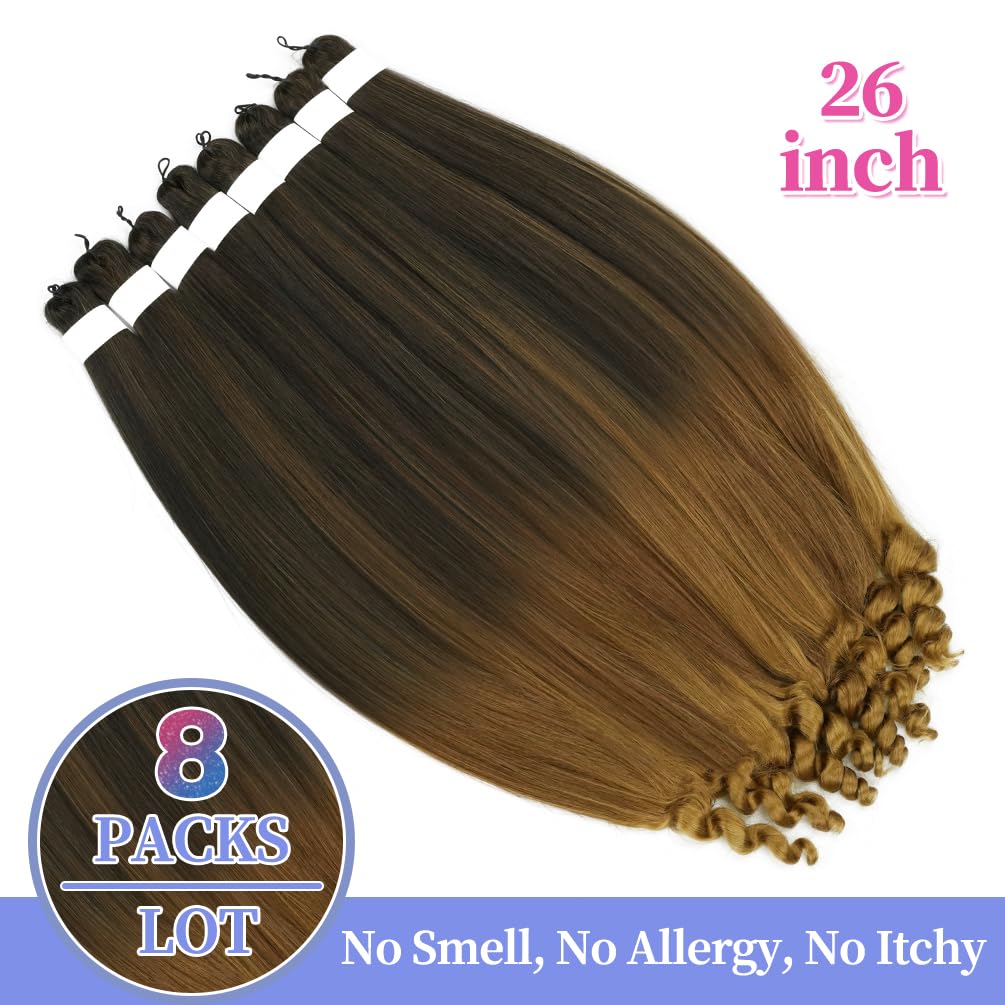 8 Pack Spiral Bump Braiding Hair Pre Stretched - 26" 90G/Pack Premium Pre Stretched Braiding Hair Extensions, Professional Itch Free Hot Water Setting Perm Spiral Bump Texture (1B/30/27)