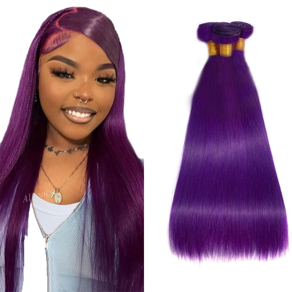 Purple Bundles Human Hair Honey Purple Straight Bundles Human Hair 8A Brazilian Virgin Remy Hair 3 Bundles 12 14 16 Inch Color Purple Straight Bundles Human Hair Weave for Women