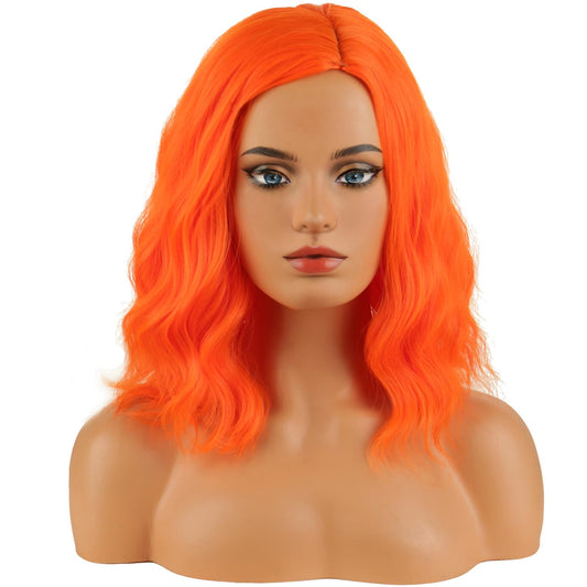 MAGQOO Orange Wigs for Women Short Curly Wavy Orange Wig Side Part Synthetic Heat Resistant Cosplay Costume Party Wigs