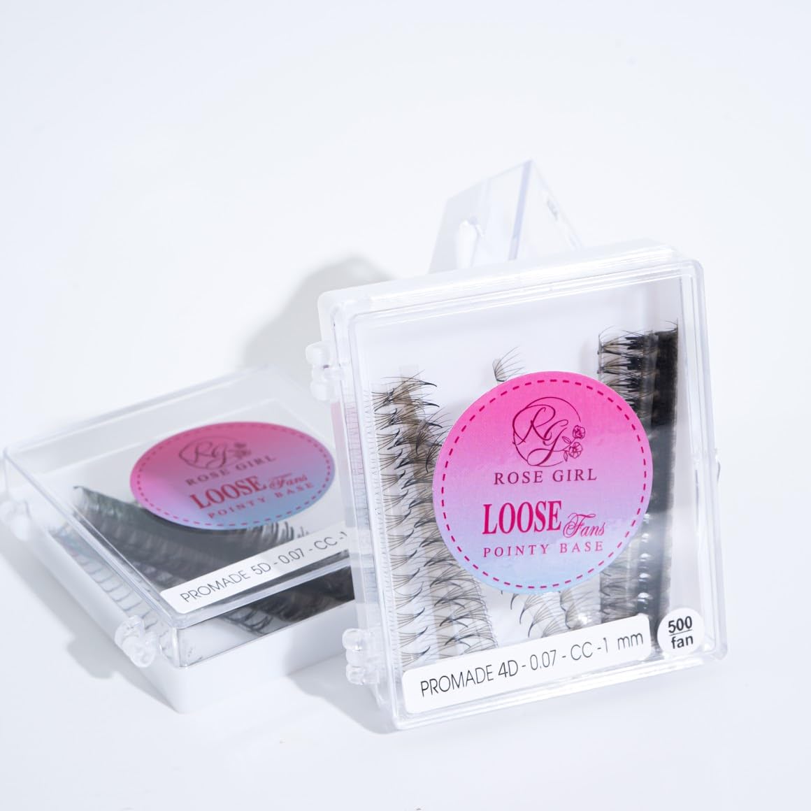 ROSE GIRL 500 Ultra Speed Promade Fans-Natural Look Handmade Volume Eyelash-Narrow Loose Eyelash 3D-16D C CC D Curl-False Lashes Extensions-Thickness 0.03~0.1mm-8~20mm Length(4D-C-0.07 (11 mm))