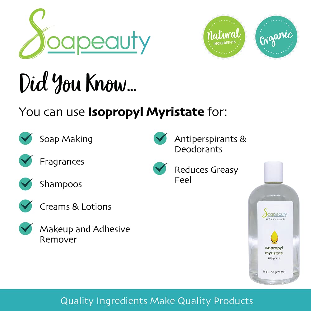 ISOPROPYL Myristate Cosmetic Grade for Soap Making, Fragrances, Shampoo, Creams & Lotion, Makeup & Adhesive Remover, Antiperspirants & Deodorants | 24 fl oz (2 x 12 fl oz)